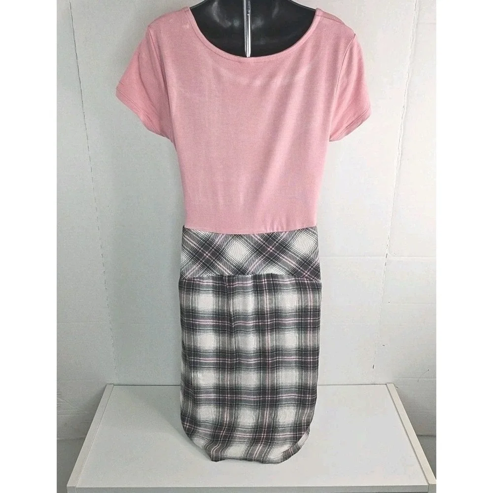 Justice Pink Dress w/ Faux Black Pink Flannel Shirt Tie Dress Size 8